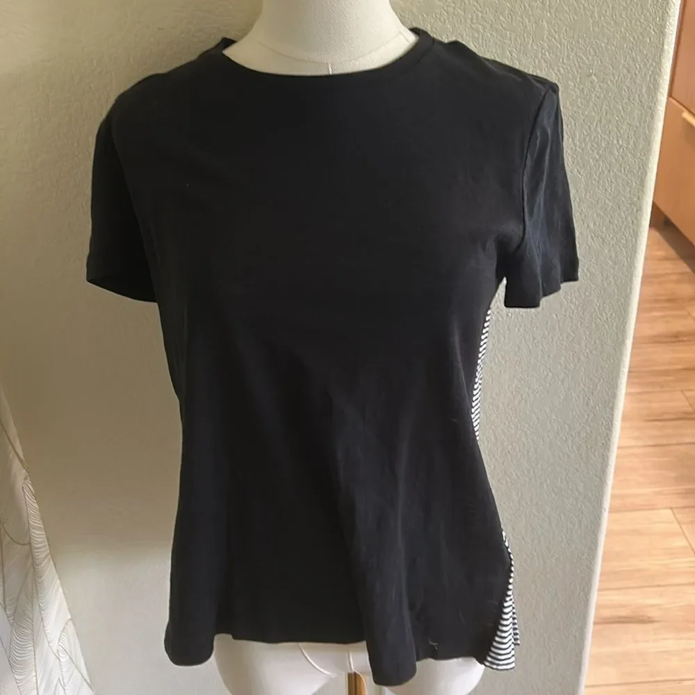 Kate Spade Black White Broome Street Striped Black Tee Shirt Top Small, NWT